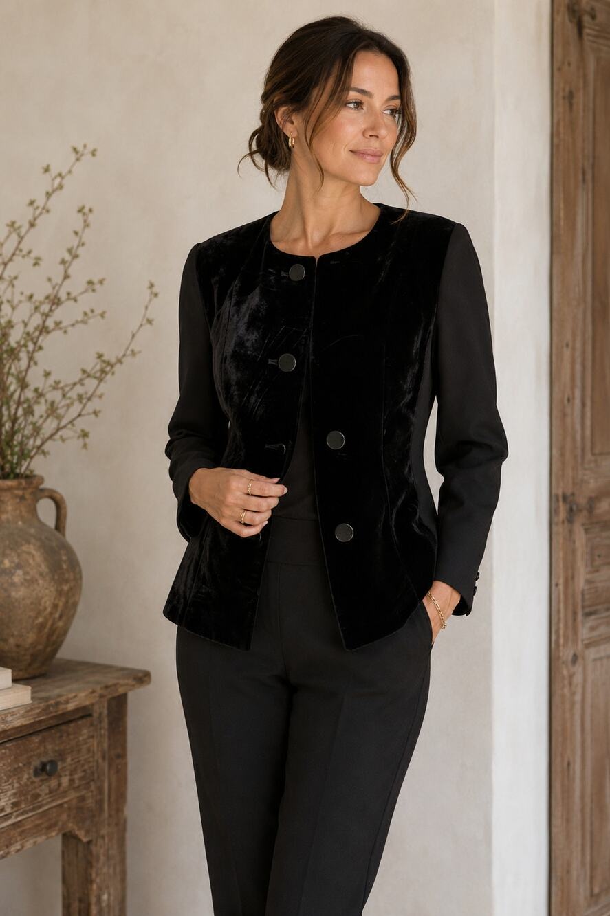Linda Allard Ellen Tracy Jacket Wool Velevet Black 14 Vintage 90s Blazer